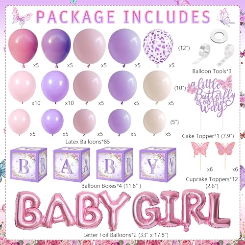 Image of TREWAVE Butterfly Baby Shower Decorations for Girls A Little Butterfly Is On The Way Party Backdrop Cake Toppers Stickers Pink Purple Balloons Boxes for Girl Birthday Baby Shower Decor