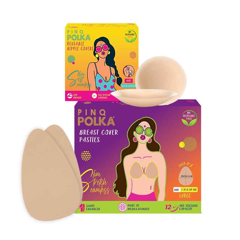 pinq polka Breast Lift Tape Pasties 6 Pcs with 10 Nipple Pasties For C-D Cup Size and 2 Pcs Reusable Nipple Cover 8CM |Shape Enhancer Body Tape |Skin Friendly |Push Up Tape|Nude Colour Combo of 18 pcs-picture-24