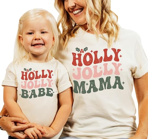 Holly Jolly Mistletoe Mommy and Me Matching Christmas T-Shirts for Matching Family Fun Outfits