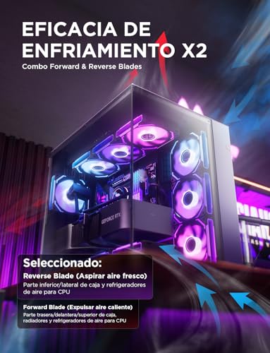 AsiaHorse COSMIQ Ventilador RGB para PC 120 mm Reverse, ARGB con conexión en cadena, espejo infinito, FDB, 2000 RPM, 68,5 CFM, 24 ledes, 4 pines PWM y 5V 3 pines con controlador negro - imagen 2