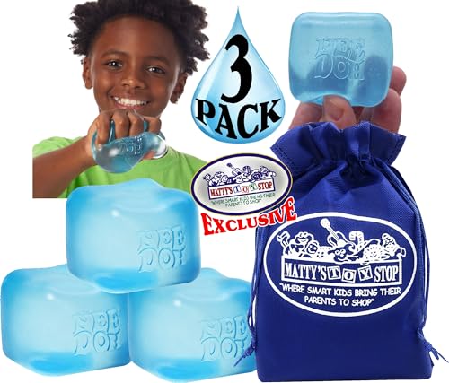 Nice Cube Translucent NeeDoh...Groovy Glob! Squishy, Squeezy, Popping, Stretchy Stress Fidget Cubes Blue Crew Gift Set Party Bundle with Storage Bag - 3 Pack (Blue) image 9