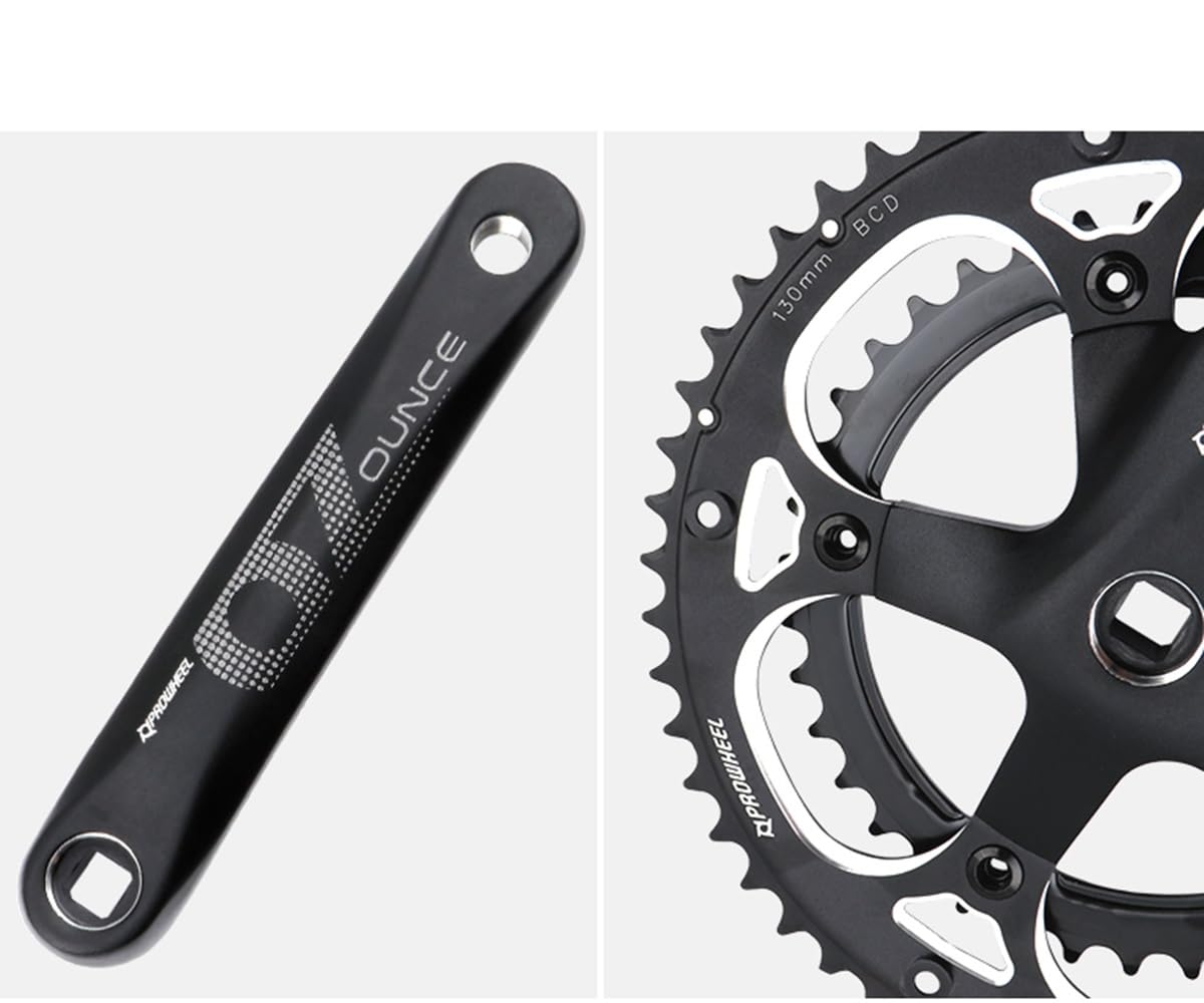 Koło łańcuchowe z osią kwadratową do roweru szosowego, oś 170 mm, oś 172,5 mm, odległość osi 130 mm, podwójna okrągła taca 39 zębów i 53 zęby, ze stopu.