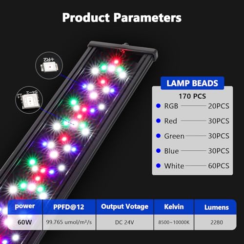 Image of hygger New Mode 24 /7 Timer LED Aquarium Light, Auto On Off Full Spectrum Fish Tank Light Fish Colorful /Sun /Nightlight /Wrgb Cycle Mode for Freshwater Plants Tank (for 50in~57in Long Tank)