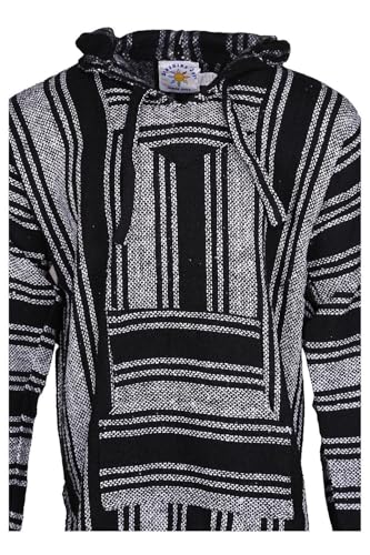 Baja Joy Eco-Friendly Pullover Hoodie Woven Striped Baja Black Grey2