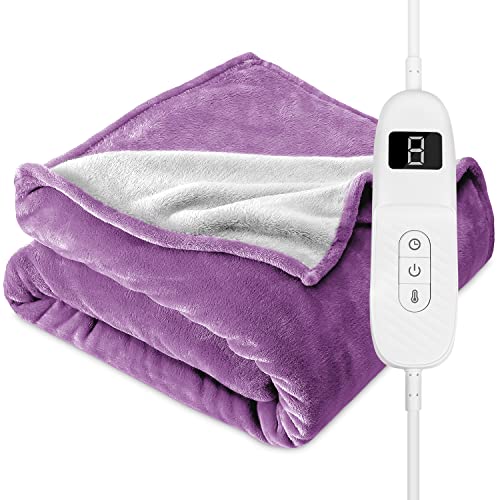 Lukasa Heizdecke Elektrische, 130 * 180cm Waschbare Kuschelheizdecke mit 9 Heizstufen und Schnellheizung mit Abschaltautomatik Überhitzungsschutz Violett Cover
