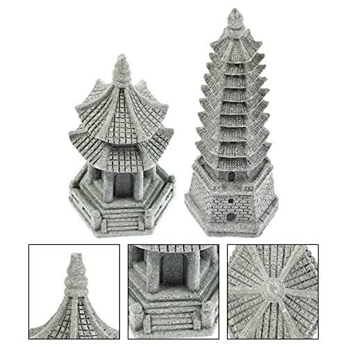 Housoutil 2Pcs Mini Pagoda Figurines Statue Fairy Garden Miniature Hexagon Figurine Vase Micro Landscape Asian Zen Garden Home Aquarium Dollhouse Decoration - Image 3
