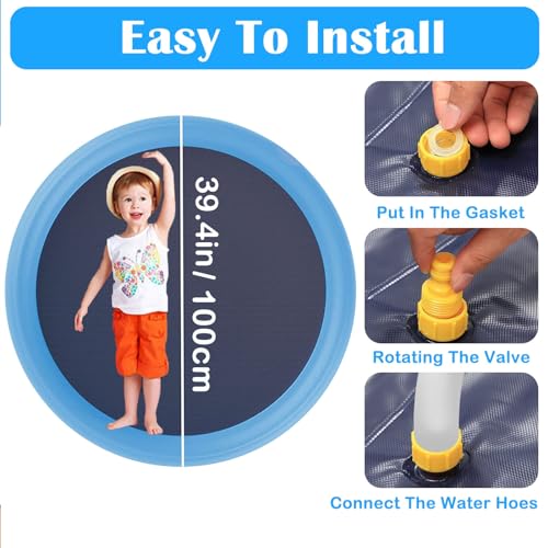 CHAWONER Hundepool Splash Pad, 100 cm, Anti-Rutsch-Hunde-Sprinkle Splash Pool, Faltbares aufblasbares Welpenspritz-Sprinkler-Pad, Outdoor-Hunde-Sprinkler-Spielmatte für Sommer, Garten, Strand