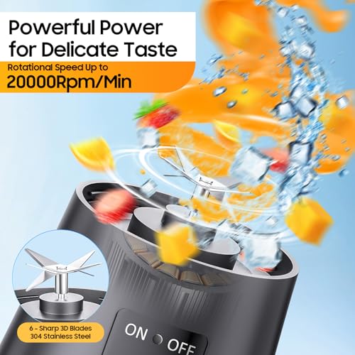 Image of Portable Personal Size Mini Blender - 2026 Upgrade Smoothies Blender | Cordless Blender with 380Ml Traveling BAP Free Cup in Sports /Home, 6 Blades Easily Squeeze Fresh Juice, 20000Rpm /Min Speed