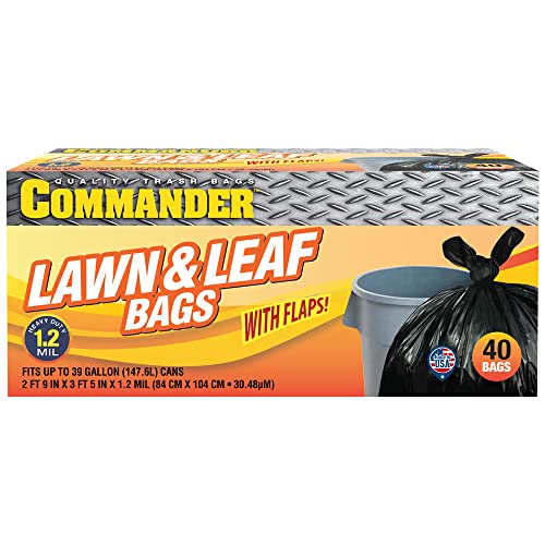 Commander Bolsas de basura negras de 39 galones de 1.2 mil con solapas, 33 x 41 pulgadas, paquete de 40 unidades, para el hogar, cocina, oficina, baño y comercial