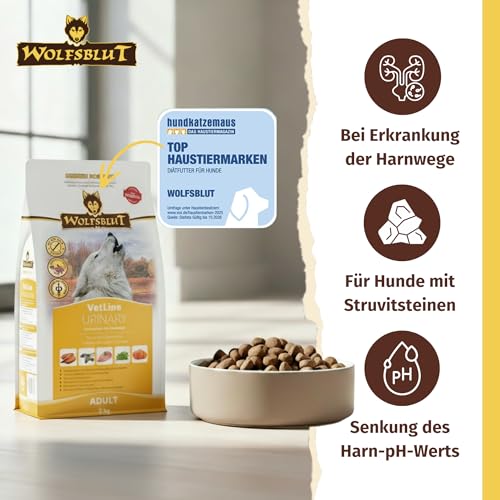 WOLFSBLUT – VetLine Urinary | Diät Trockenfutter für ausgewachsene Hunde zur Unterstützung der Harnwege. Getreidefreies Alleinfutter im Beutel | 2kg Huhn mit Süßkartoffeln