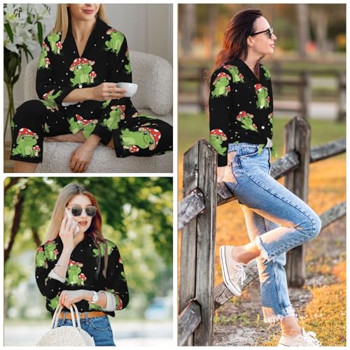 Image of Women'S Long Sleeve Pajama Set Soft Loungewear Button-Down Top & Elastic Waist Pants S- 2XL