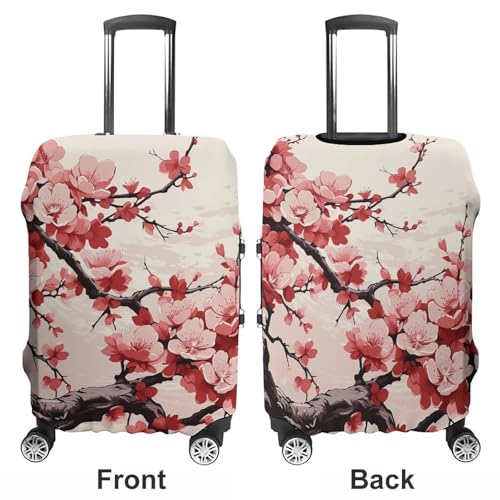 Japanese Floral Cherry Blossom Luggage Cover, Washable Elastic Suitcase Cover Protector Fit 18-32 Inch Luggage3