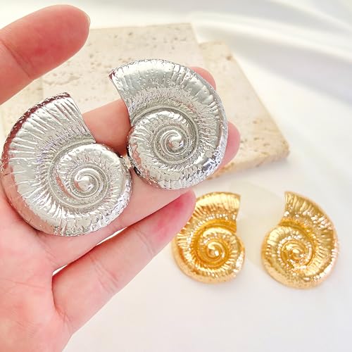 Boho Gold Conch Shell Statement Earrings for Women Trendy, Charm Large Conch Seashell Swirl Drop Studs Earring Round Holiday Beach Jewelry Gift 2025 6