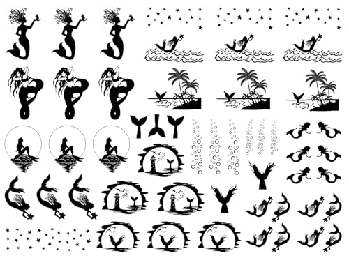 Mermaid Tails 50 pcs 0.5 to 1.25 Black Fused Glass Decals