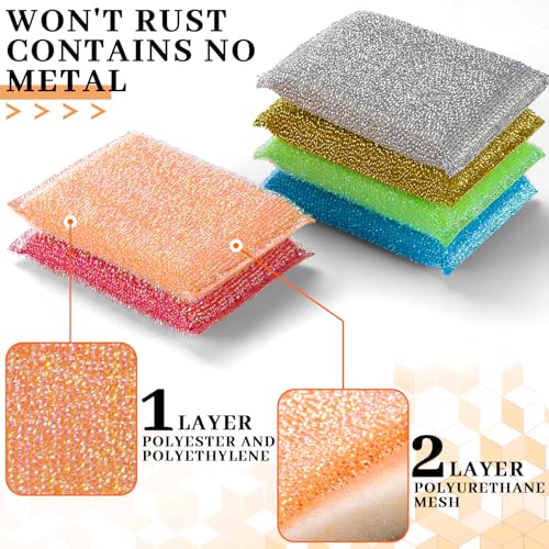 Image of Honeydak 36 Pcs Kitchen Scrubbing Sponges in 6 Colors Multipurpose Non-Scratch Scrubbing Cleaner Sponges Scouring Tool for Fast Cleaning Dishes, Pots, Pans, Sink