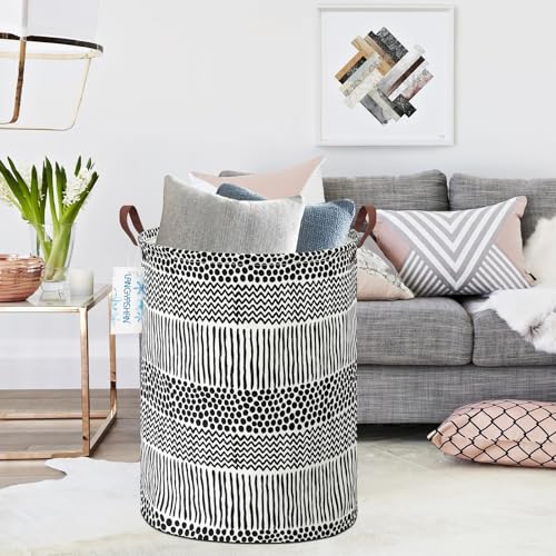 Image of Laundry Basket Canvas Fabric Collapsible Organizer Basket for Storage Bin Toy Bins Gift Baskets Bedroom Clothes Children Nursery Hamper (Black line)
