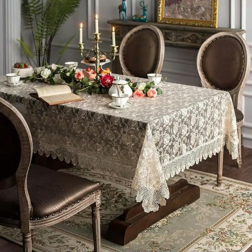 Nappe rectangulaire en dentelle brodée pour embellir table et mariage - 3