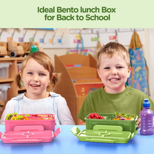 Jelife Bento Box Kids Lunch Box - Large Bento-Style Leakproof with 4 Compartments Food Storage Container with Tableware for Kids Back to School, Reusable On-the-Go Meal and Snack Packing, Green — view 6