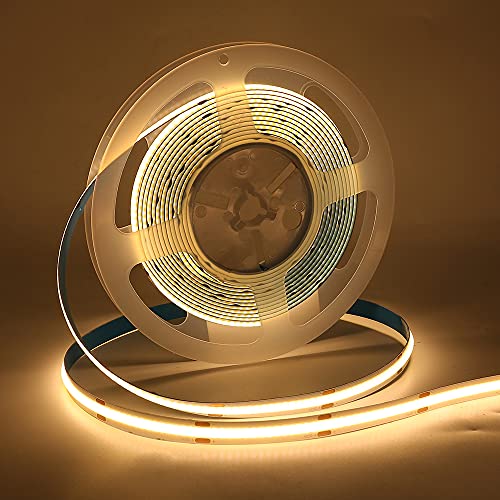 XUNATA Flexible COB LED Strip Lights, 5m/16.4ft Bendable COB LED Rope Lights DC 5V 320 LEDs/m Warm White 3000K Non-Waterproof USB Tape Lights for TV Backlight, Living Room, Cabinet Lighting Decoration