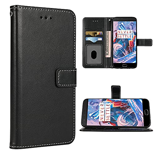 FDCWTSH Compatible with OnePlus 3 3T A3000 Wallet Case Wrist Strap Lanyard Leather Flip Cover Card Holder Cell Phone Cases for OnePlus5 A5000 One Plus5 1 Plus 1plus Five One+ + 1+5 1+ 5 Black