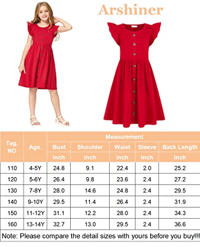 Arshiner Girls Dresses Summer Girl Clothes Vintage Solid Casual Party Dress (Red, 7-8 Years) #TOP5