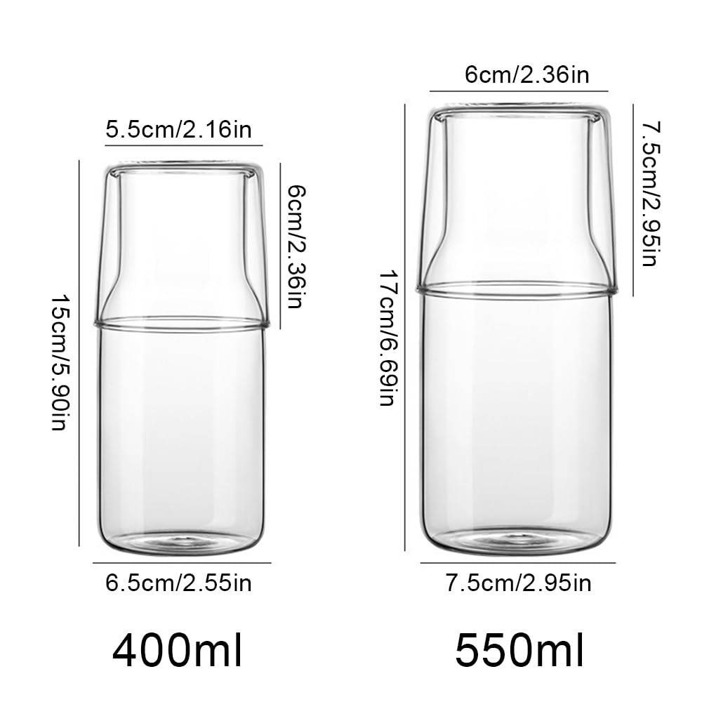 Jarra de Agua Jarra de agua con taza de vidrio Botella de agua fría y caliente Juegos de tazas Jarra de agua for mesita de noche Hervidor de bebidas resistente a altas temperaturas Jarra de Té Helado(