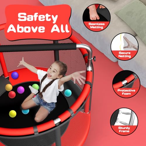 55" Trampoline for Kids with Enclosure, 440lbs Capacity Indoor & Outdoor Toddler Trampoline with Adjustable Gymnastics Bar & Toys, for Boys & Girls - Image 3