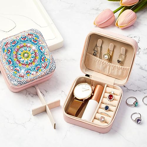 Image of Hinly 2 Pcs Portable Diamond Painting Jewelry Storage Box DIY Diamond Art Accessories PU Leather Jewelry Ring Organizer Case Travel Jewelry Organizer(Charming Style,Elegant Color)