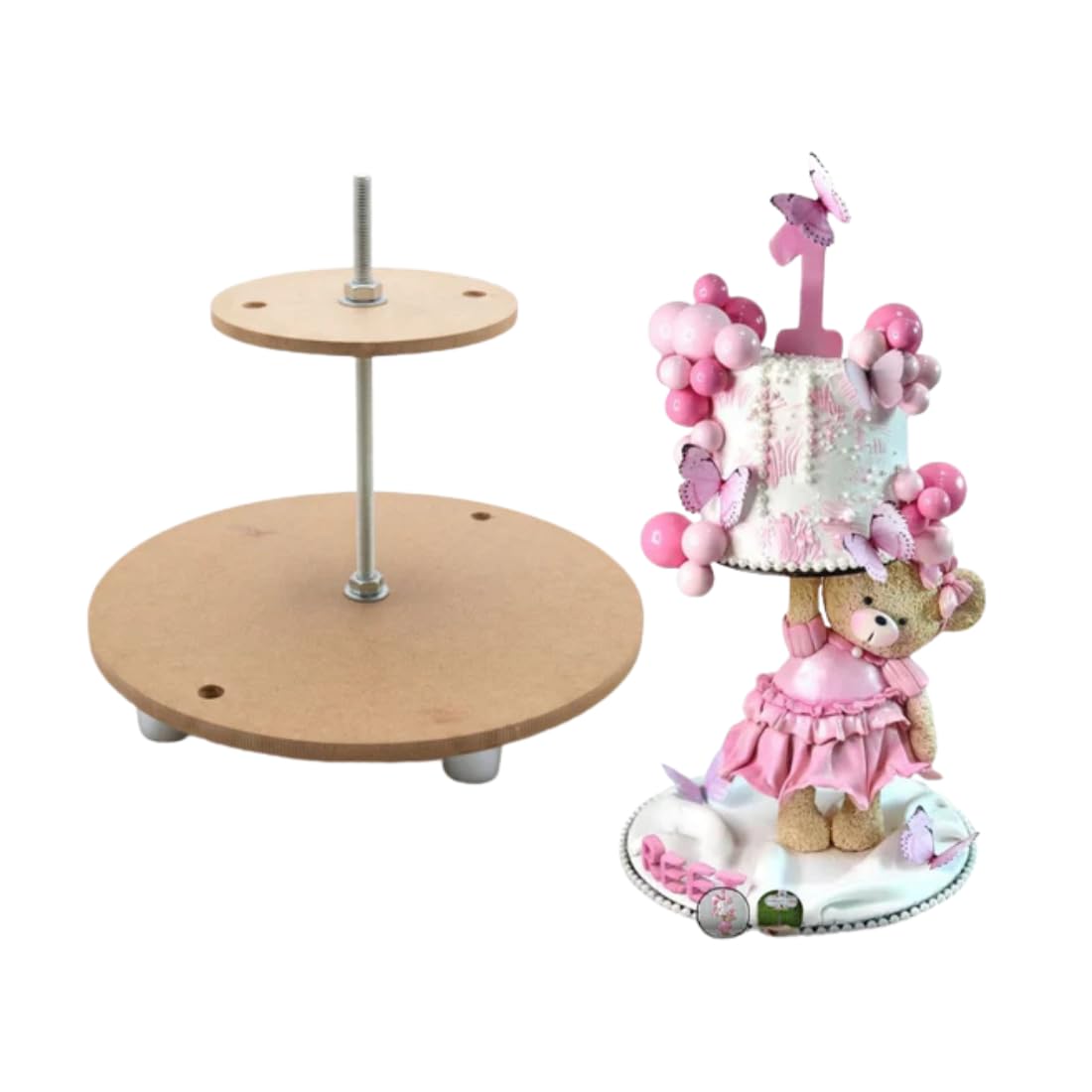 CAKE DECOR 2 Tier Anti Gravity Cake Stand (12 x 6 Inch) | Gravity Defying Floating Cake Support Structure | MDF Wooden Cake Display Stand with Metal Rod-image-19
