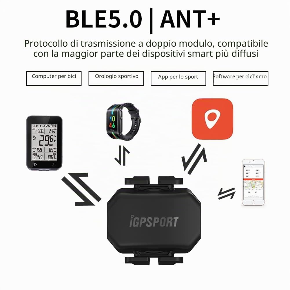 iGPSPORT Sensore di velocità e sensore di cadenza per bici con modulo Dual Bluetooth e ANT+