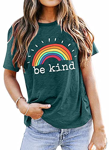 Be Kind Shirts Women Rainbow Graphic Tees Funny Inspirational Saying Casual Positive Short Sleeve Tops Shirts