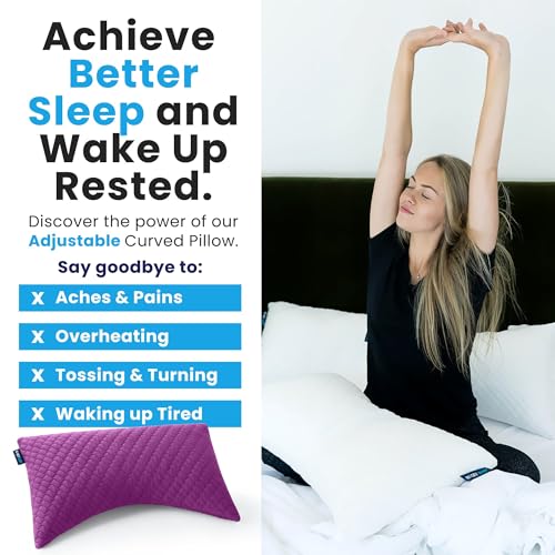 Image of Sidney Sleep Adjustable Bed Pillow for Neck and Shoulder Support with Extra Shredded Fill - Cervical Contour Pillow for Side and Back Sleepers. Standard Size 19 inch x 26 inch CertiPUR-US Certified (Magenta)