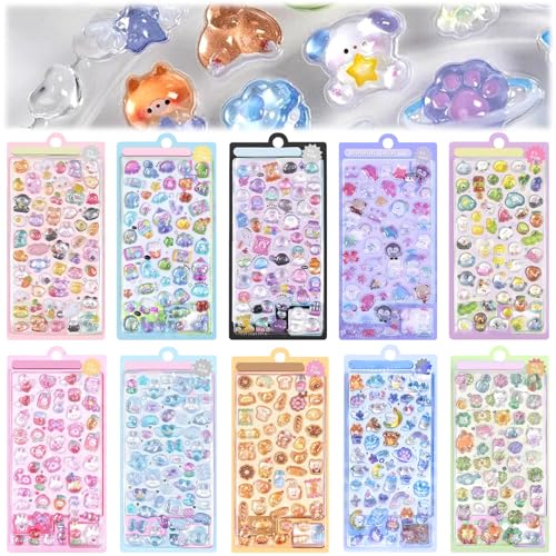 シール 可愛い ごほうび ボンボンドロップ 可愛い 立体 3D キラキラな デコシール 日記帳用 携帯電話飾り キラキラ 女の子向け ごほうび 贈り物 手芸用品 DIY用 手帳用 (かわいいペット-ペンギン＆アザラシ)のサムネイル