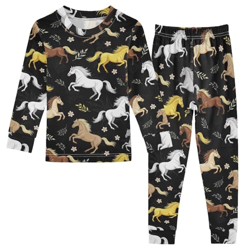 Pajama Sets Long Sleeve Horses Running on Black Soft Comfy Sleepwear 2 Piece PJS 3-8T