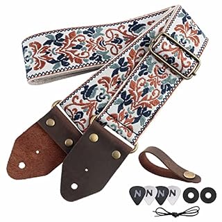 Nefelibata Sangle de guitare, sangles de guitare en coton brodé Jacquard avec extrémités en cuir Crazy Horse pour basse… - Les Beatles, Paul McCartney, John Lennon, RIngo Starr, George Harrison