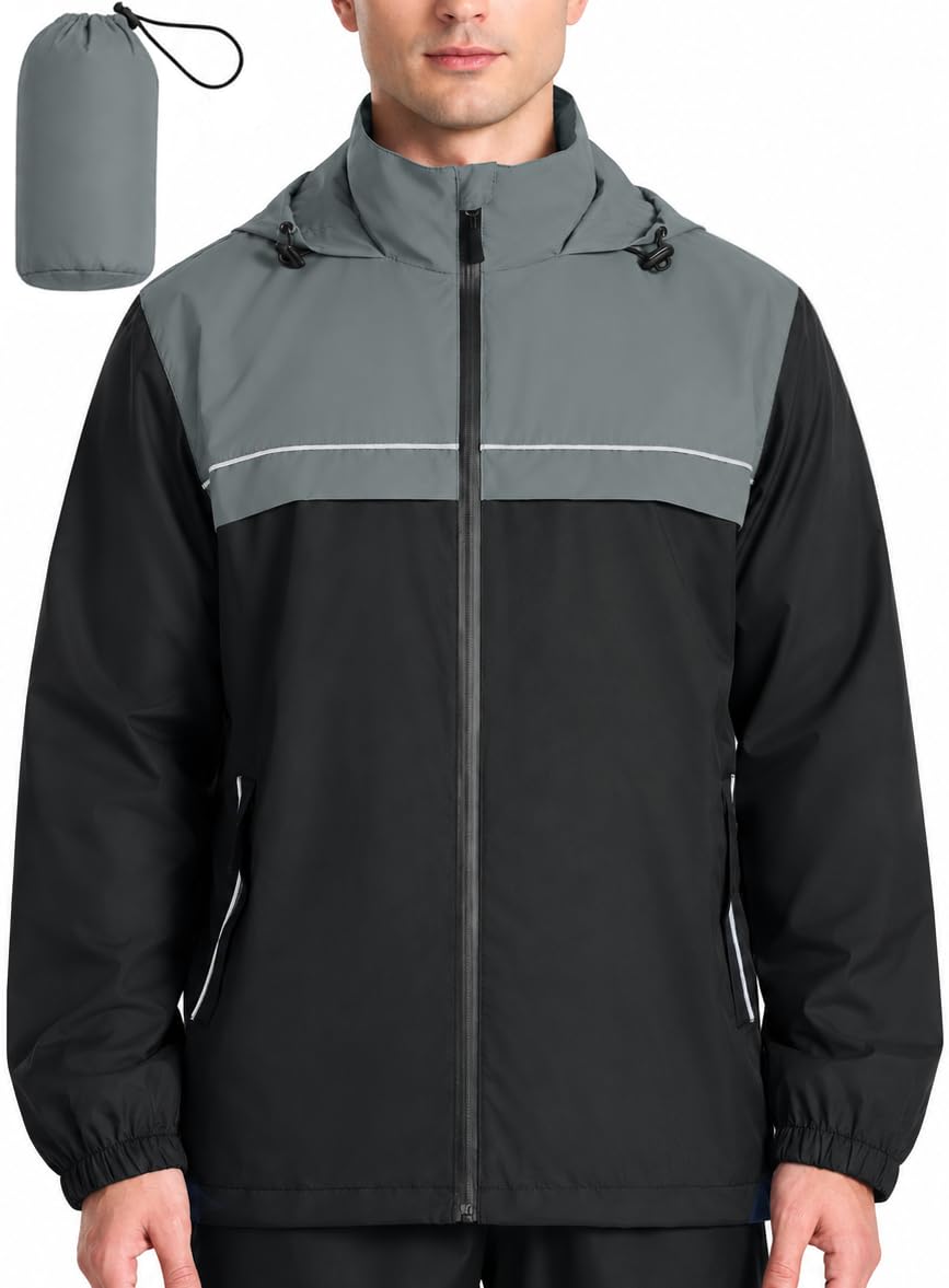 ZITY Mens Waterproof Rain Jacket Windbreaker Raincoat Hooded &amp; Mesh‑Lined
