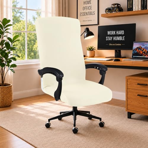 Image of Elastic Computer Chair Cover with Durable Zipper - Protective Removable Washable Universal Office Desk Chair Seat Slip Cover - Stretchy Soft Anti-dust Desk Chair Seat Protector for Dogs, Cats, Pets