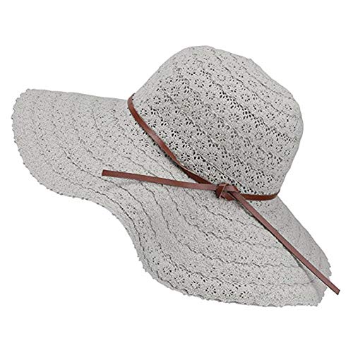 Drawihi Damen Sonnenhut Spitze Strohhut Sommerhut Anti-UV Sonnenschutz Mädchen Faltbare Groß Krempe Lässige Hut für Outdoor-Aktivitäten (Grau) 58-60 cm Cover