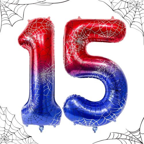 40 Inch Spider Theme Number Foil Balloons,Large Number 15 Balloons for Children's Birthday Decoration,Giant Spider Balloon Party Supplies (Number 15)