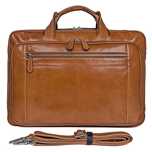 Classic Vintage Leather Expandable Double Compartments Business Briefcase Large 15.6Inch Laptop Shoulder Bag Office
