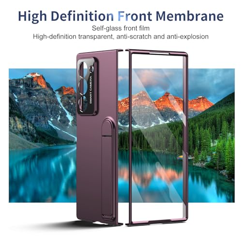 Image of amazon basics for Samsung Galaxy Z Fold 6 Case with Kickstand, [Compatible with Magsafe], Integrated Hinge Protection, Slim Fit Back Cover - Purple