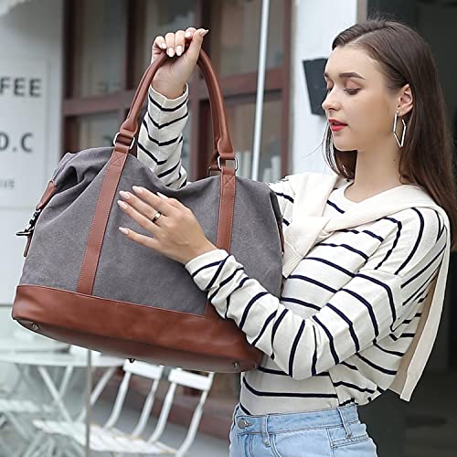 Camtop Women Ladies Weekender Travel Bag Canvas Overnight Carry-On Duffel Tote Luggage (Gray) #TOP3
