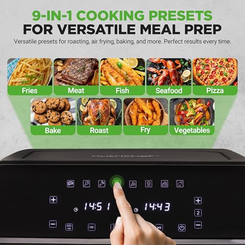 NutriChef Double Basket Air Fryer | Family Size Oil Free Digital Cooker