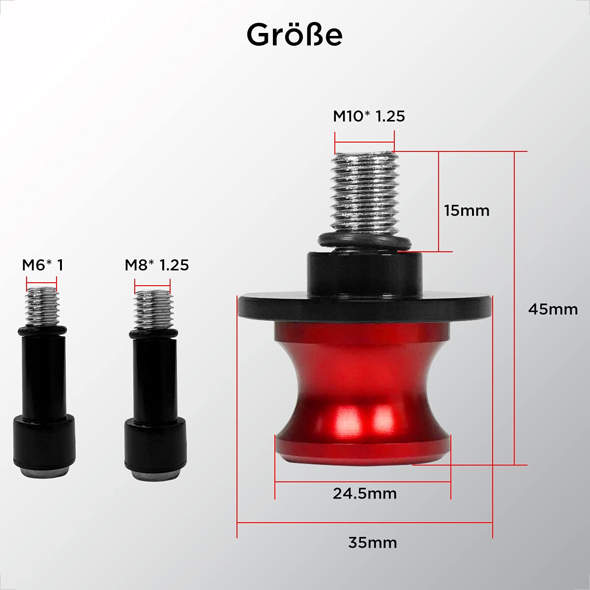Evermotor Diábolos universales para motocicleta, aluminio CNC M6X1mm, M8X1.25mm, M10X1.25mm, deslizadores de bobina para basculante, Soporte para Yamaha YZF R1, R3, R6, R25, R125, para caballetes