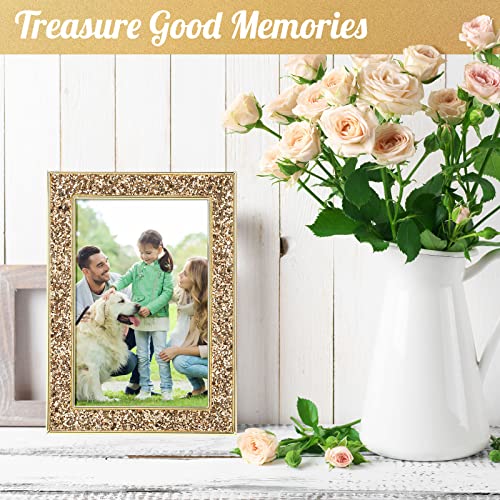 6 Pieces Glitter Diamond Picture Frames 4 X 6 Inch Bling Crystal Glass Photo Frames Gold Metal Rhinestone Picture Frame Set For Wedding Home Tabletop Wall Decor, Horizontal And Vertical Display #TOP5