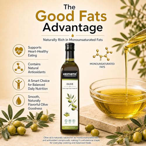 Image of HESTHETIC Premium Extra Virgin Olive Oil 500ml | Cold-Pressed Mediterranean-Sourced EVOO | Unrefined, Low-Acidity | Glass Bottle | Cooking, Salad & Finishing Oil