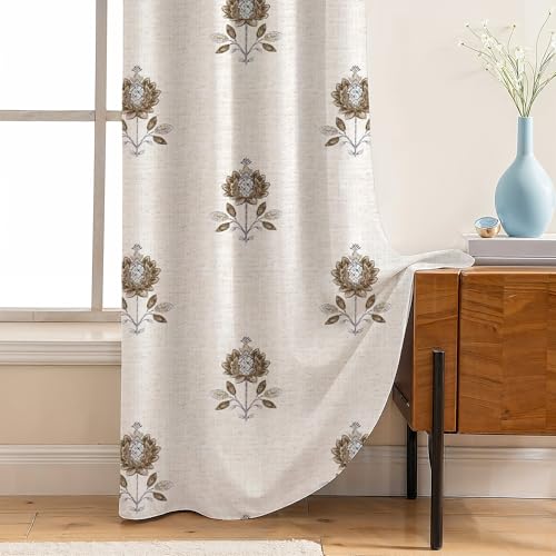 Image of LINENWALAS Printed Blackout Curtains for 7 Feet Door | Set of 2 | Printed Drapes | Thermal Insulated, Room Darkening Panels with Grommet Hanging for Living Room (Brown Motif)