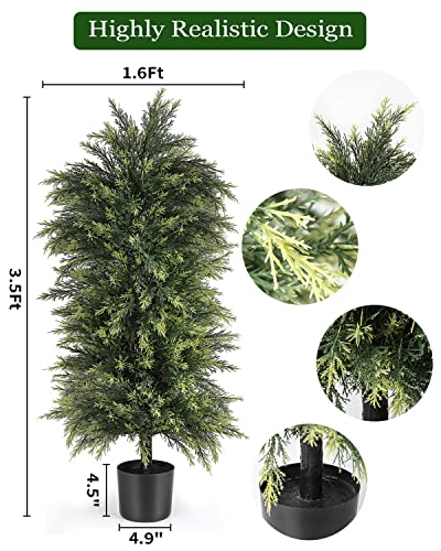 Image of 2 Pack 3.5ft Artificial Trees for Outdoor and Indoor Use, Front Porch Decor, UV Rated Potted Plants for Front Door, Office