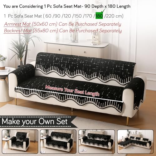 Image of HOKIPO Premium Supple Soft Wavy Sofa Cover Mat with Curve Design| Make Your Own Sofa Cover Set, Mat Length 90(D) x 180(L) cm, Black (AR-5977-BLK)