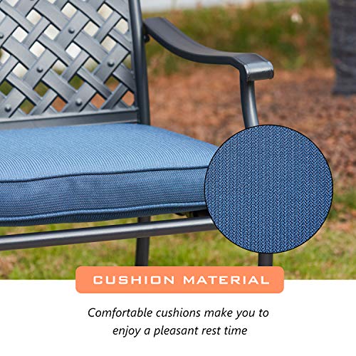 Image of LOKATSE HOME 5 Piece Outdoor Patio Metal Dining Set with 4 Outdoor Iron Arm Dining Chairs with Seat Cushions and 1 Outdoor Dining Table with Umbrella Hole-Blue